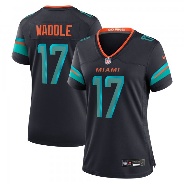 Women's #17 Jaylen Waddle Miami Dolphins Nike 2025 Rivalries Collection Game Pitch Blue Jersey