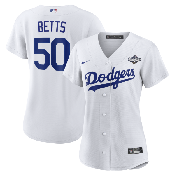 Women's Los Angeles Dodgers #50 Mookie Betts Nike White 2025 World Series Home Player Jersey