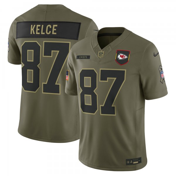 Men's #87 Travis Kelce Kansas City Chiefs Nike 2025 Salute to Service Limited Olive Jersey