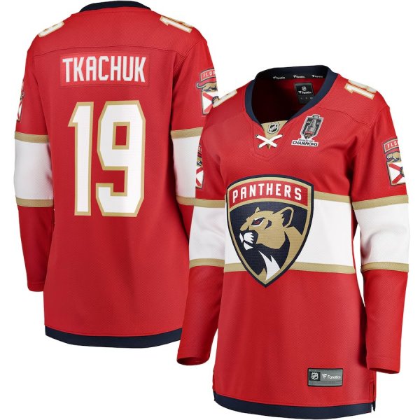Women's #19 Matthew Tkachuk Florida Panthers 2025 Stanley Cup Champions Breakaway Red Jersey