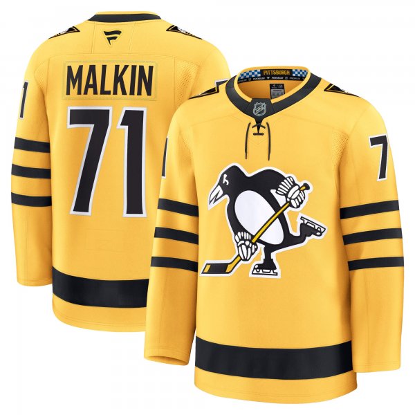 Men's Pittsburgh Penguins #71 Evgeni Malkin Gold Alternate Premium Player Jersey