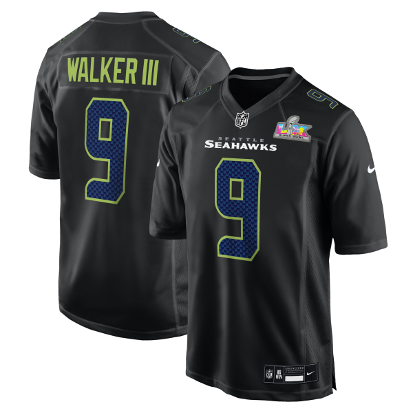 Men's Seattle Seahawks Kenneth Walker III Nike Black Super Bowl LX Patch Carbon Fashion Game Jersey