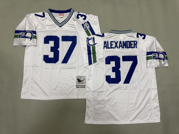 Men's #37 Shaun Alexander Seattle Seahawks White Jersey