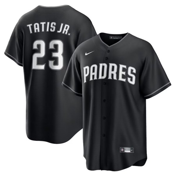 Men's San Diego Padres #23 Fernando Tatis Jr. Nike Black Lights Out Replica Player Jersey