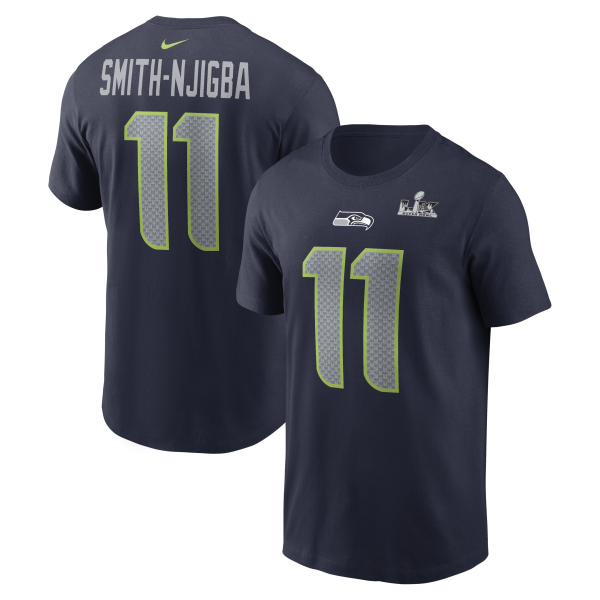 Men's Seattle Seahawks Jaxon Smith-Njigba Nike College Navy Super Bowl LX Patch T-Shirt