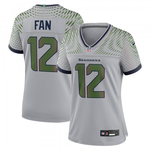 Women's #12 Fan Gray Seattle Seahawks Nike 2025 Rivalries Collection Game Wolf Gray Jersey