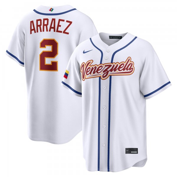 Men's Venezuela Baseball Luis Arraez Nike White 2026 World Baseball Classic Home Stadium Jersey