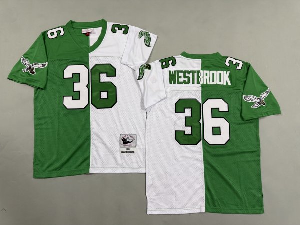 Men's Philadelphia Eagles #36 Brian Westbrook White and Green Jersey