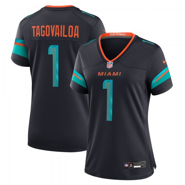 Women's #1 Tua Tagovailoa Miami Dolphins Nike 2025 Rivalries Collection Game Pitch Blue Jersey