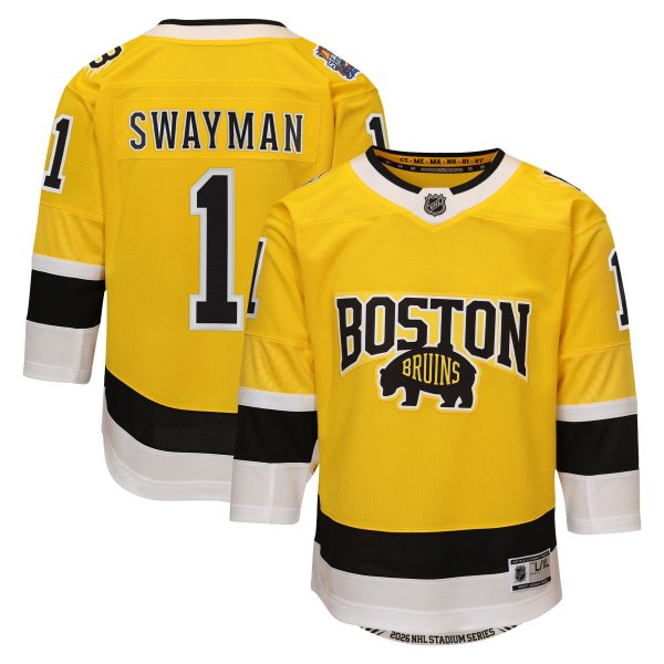 Youth Boston Bruins #1 Jeremy Swayman Outerstuff Gold 2026 NHL Stadium Series Premier Jersey