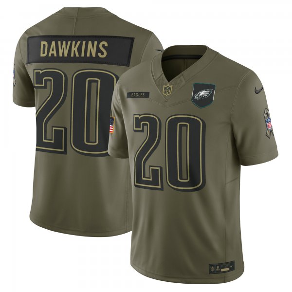 Men's #20 Brian Dawkins Philadelphia Eagles Nike 2025 Salute to Service Retired Limited Olive Jersey