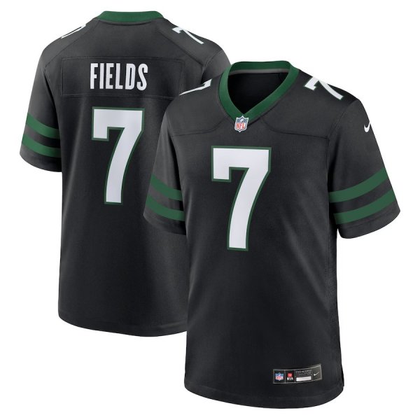 Men's Nike #7 Justin Fields Stealth Black New York Jets Game Jersey