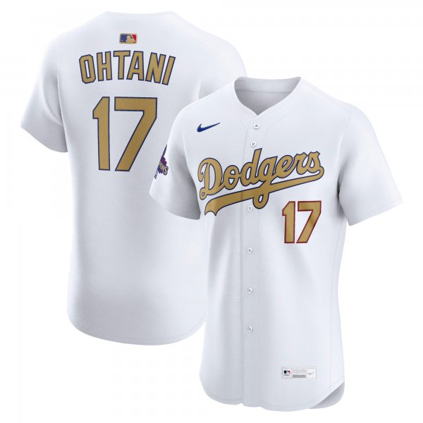 Men's #17 Shohei Ohtani Los Angeles Dodgers Nike 2025 Gold Collection Elite White Jersey