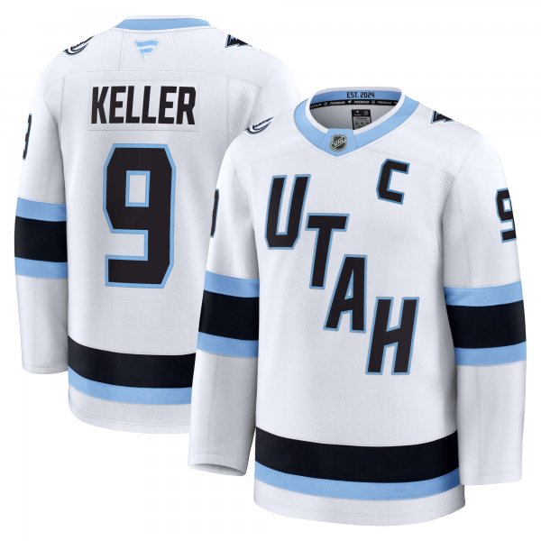 Men's Utah Mammoth #9 Clayton Keller White Away Premium Player Jersey