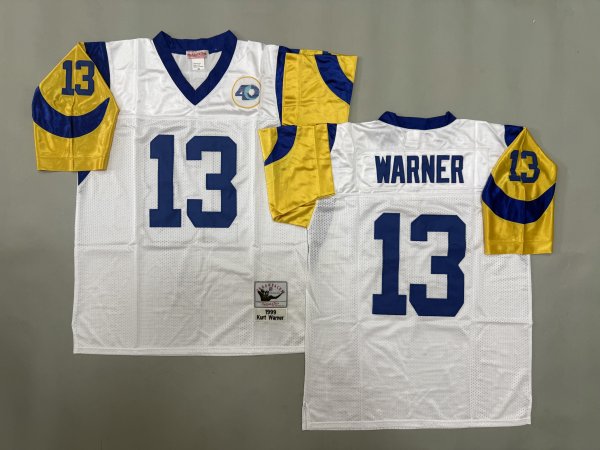 Men's Los Angeles Rams #13 Kurt Warner White Mitchell & Ness Jersey
