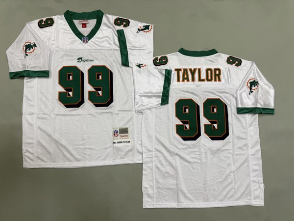 Men's #99 Jason Taylor White Miami Dolphins Jersey