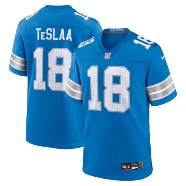 Men's Detroit Lions #18 Isaac TeSlaa Nike Blue Game Player Jersey