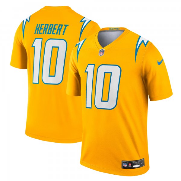 Men's Los Angeles Chargers #10 Justin Herbert Nike Gold Alternate Charger Power Legend Player Performance Top