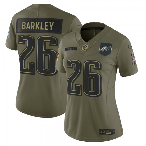 Women's #26 Saquon Barkley Philadelphia Eagles Nike 2025 Salute to Service Limited Olive Jersey