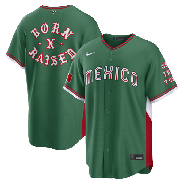 Men's Mexico Baseball Nike x Born x Raised Green 2026 World Baseball Classic Stadium Jersey