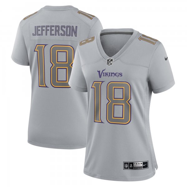 Women's Minnesota Vikings #18 Justin Jefferson Nike Gray Atmosphere Fashion Game Jersey