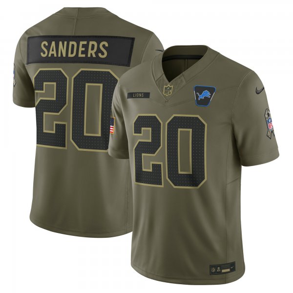 Men's #20 Barry Sanders Detroit Lions Nike 2025 Salute to Service Retired Limited Olive Jersey