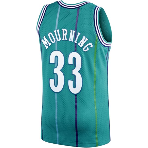 Men's Charlotte Hornets Alonzo Mourning Mitchell & Ness Teal 1992/93 Hardwood Classics Swingman Jersey